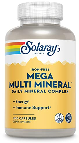 SOLARAY Mega Multi Mineral, Iron Free - Daily Mineral Supplement w/Trace Minerals, Electrolytes, Calcium, Magnesium, Zinc, Selenium, Boron -Cellular Energy, Immune Support, 60-Day Guarantee, 50 Serv