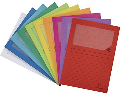Exacompta - Ref 50100E - Forever Collection - fönstermappar - 220 x 310 mm i storlek, lämplig för A4-dokument, 120 gsm återvunnen bräda - blandade färger (paket med 100)