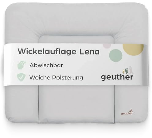 Geuther Wickelauflage Lena 85 x 75 cm, abwaschbar | Wickelunterlage extra breit | Erhöhter Rand mit Kopfschutz | Wickelmulde für Babys | Wickeltischauflage für Wickeltische mit Rand | Weiß