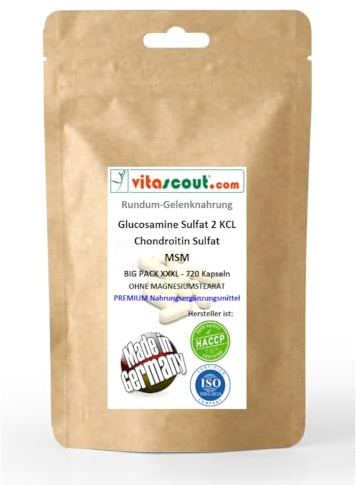 MSM & Glucosamin Sulfat Pulver mit Chondroitin – 720 Hochdosierte Kapseln – Ideal für Sportler
