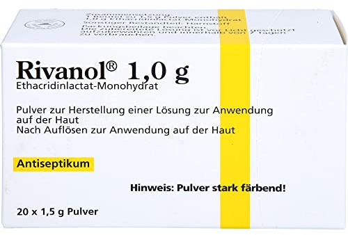 Rivanol, Pulver, für Wundreinigung und Hautdesinfektion, 20 Stück | Wundreinigung und Hautdesinfektion, Ethacridinlactat, Pulver, Packungsgröße: 20 Stück