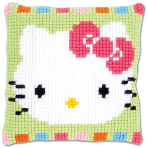 VERVACO Kit Cuscino Punto Croce Hello Kitty in Pastello Set Ricamo Principianti Cuscini Gobelin Decorativi ca. 25 x 25 cm Accessori per Lavoretti Creativi DIY Casa Decor Hobby Adulti Cross Stitch