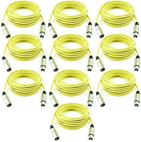 Adam Hall Cables 10 Stück K3MMF1000YEL Mikrofonkabel 10m Gelb XLR female auf XLR male DMX Audio Kabel 3 pol polig (10 m, Gelb, 10)