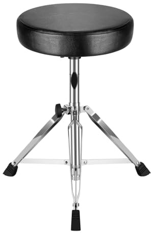 Flexzion-Trommelthron - Trommelhocker gepolsterter runder Sitz höhenverstellbar mit stabilem Stativfuß, rutschfesten Gummifüßen klappbar für Schlagzeuger, Perkussions-, Keyboard- und Klavierspieler