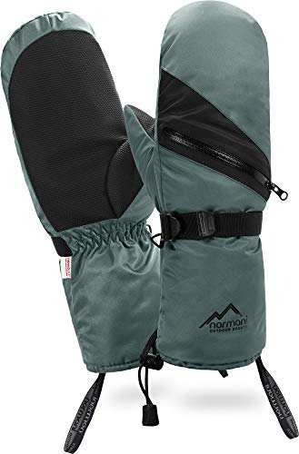 Winter Fausthandschuhe mit wasserdichtem Reißverschluss und wärmender ComforMax Füllung mit langem Schaft Armwärmer Farbe Grau Größe L