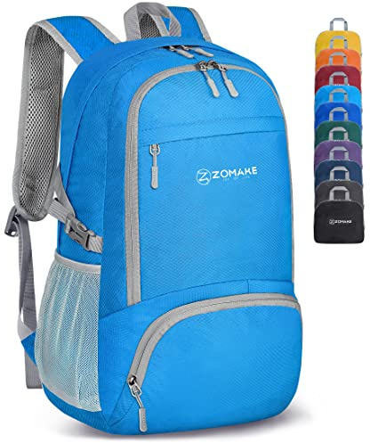 ZOMAKE Lightweight Foldable Backpack, Packable Rucksack 30L Folding Small Back Pack Foldaway Ultralight Daypack for Women Men Travel Hiking Walking (Light Blue)