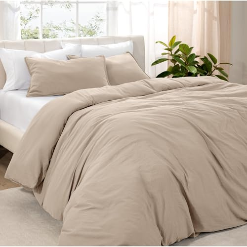 Bare Home Microfiber Duvet Cover Set - Ultra Soft Washed Microfiber - Queen Size - Linen-Like Look - Easy Care - Breathable Fabric - Our Softest Duvet Cover Set (Queen, Pebble Beach)