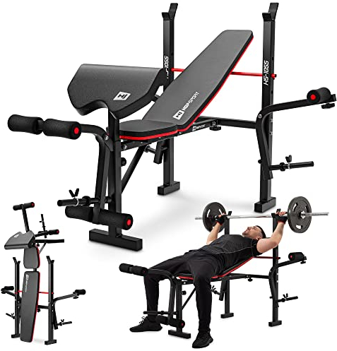 Hop-Sport Hantelbank klappbar, verstellbare Fitnessbank mit Beinstrecker, Butterfly, Curlpult & Langhantelablage, Krafttrainingsgerät für Zuhause, 240 kg Max. Belastbarkeit der Hantelbank