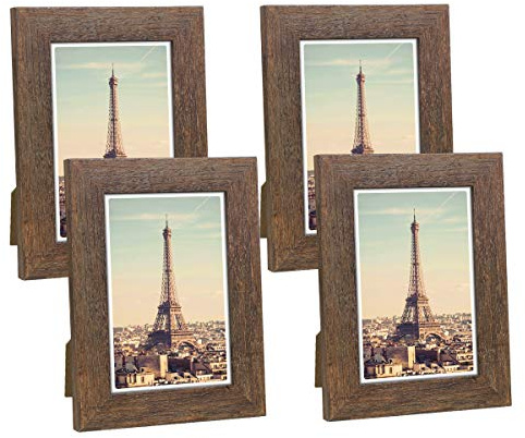 6x4 Photo Frames Distressed Brown Wood Picture Frames for Tabletop Display and Wall Decoration, Set of 4 (CWH-4x6-BR)