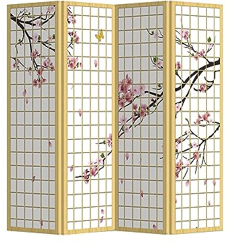 Fine Asianliving Paravent Raumteiler Japanisch Orientalisch Chinesisch Beidseitig L160xH180cm Spanische Wand Trennwand Room Divider Raumtrenner Sichtschutz Bedruckte Canvas Leinwand