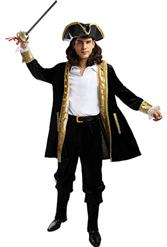 Funidelia | Piraten Kostüm deluxe Kolonial Kollektion für Herren Korsar, Seeräuber - Kostüm für Erwachsene & Verkleidung für Partys, Karneval & Halloween - Schwarz
