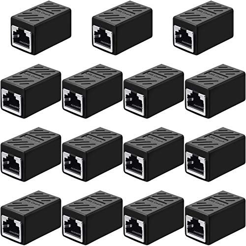 15 Pieces RJ45 Coupler, Ethernet Extension Adapter Network Connector for Cat7/Cat6/Cat5e/Cat5 Ethernet Network Cable Coupler Female to Female (Black)