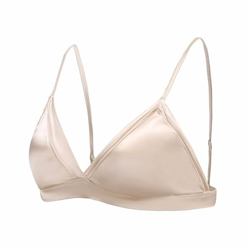 SilRiver Silk Satin T-Shirt Bra Wireless Padded Deep V Bralette | Premium Real Silk, Buttery, Breathable, No Itch for Sensitive Skin. Invisible and Sleek Under Work Tees & Blazers