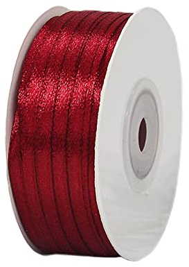Vinrött band, 3 mm för presentförpackning, 91 m, satinband, hårband för kvinnor, ballongband, presentband, tjockt tygband för hantverk, jul, florister, bukett, bröllopskortege, tårtdekorationer