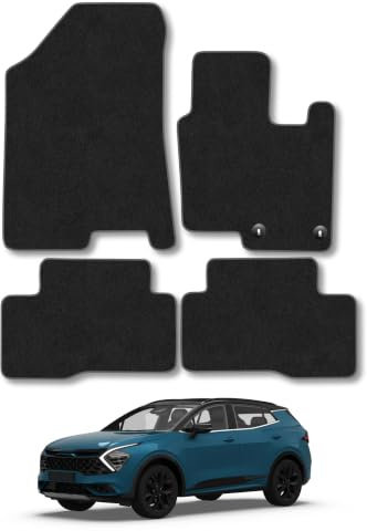 Fits Kia Sportage (2022+) [Hybrid] Carpet Car Mats | Grey Edge Trim Tailored Fit Floor Mats Full Coverage Protection Accessories Easy Clean Anti Slip Made in the UK