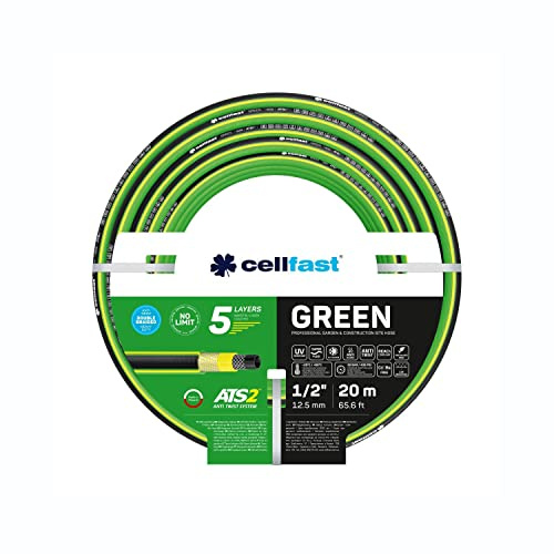Cellfast Green ATS2™ Tubo da Giardino a 5 Strati Doppia Treccia Incrociata e Tricot Resistente ai Raggi UV e alle Alghe (1/2 20 m)