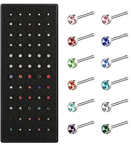 Yolev 60 Stück Nasenpiercing Stecker Nasenstecker Chirurgenstahl Hypoallergener Nostril Piercings Stecker Schmuck für Damen und Herren Knochen Nasenmanschette Septum Piercing Nase