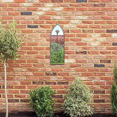 MirrorOutlet The Arcus - Concrete Colour Framed Modern Arched Garden Wall Mirror 24 X 8 (60CM X 20CM) Silver Mirror Glass with Black All weather Backing.