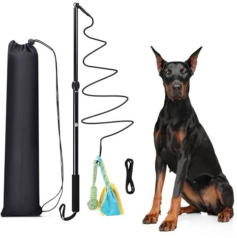 KOXXUD Flirt Pole Dogs, Dog Flirt Pole Extra Strong for Large Medium Small Dogs to Keep the Dog Entertained and Physically Exhausted Rope+Ball