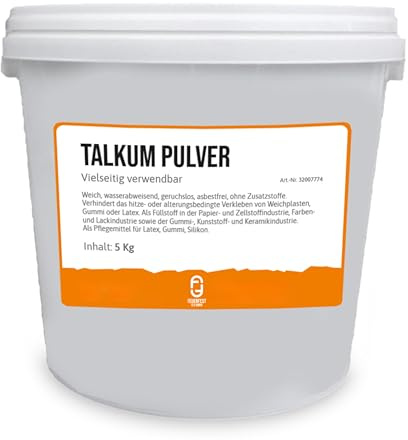 Feuerfest 123 - Talkum Puder [Menge 5 kg] - Für Gummipflege, Latex & Silikon - Talkum-Pulver weich, wasserabweisend, geruchslos, asbestfrei - ohne Zusatzstoffe - Talcum Powder Talk für Giessereien