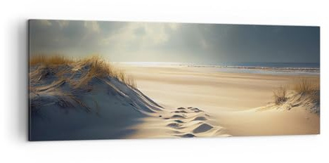 ARTTOR Leinwandbild 140x50cm Wandbild Landschaften Maritim - 5927 | Dünen Strand Ozean Panorama Groß XXL Wanddekoration Wohnzimmer Schlafzimmer Wanddeko Wand Kunstdruck Wandkunst ARTTOR