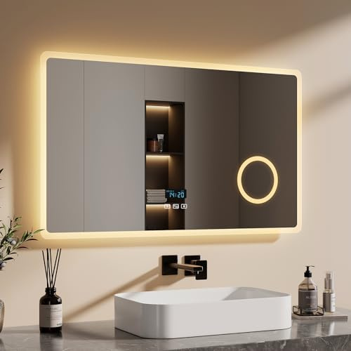 EMKE 7 in 1 Badspiegel mit Beleuchtung 100x60cm, Bluetooth