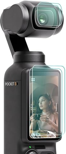 FPVtosky 2× Objektivschutz 2× Displayschutzfolie für DJI Osmo Pocket 3, DJI Pocket 3 Creator Combo Zubehör aus gehärtetem Glas, Härtegrad 9H, berührungsempfindlich, kompletter Displayschutz
