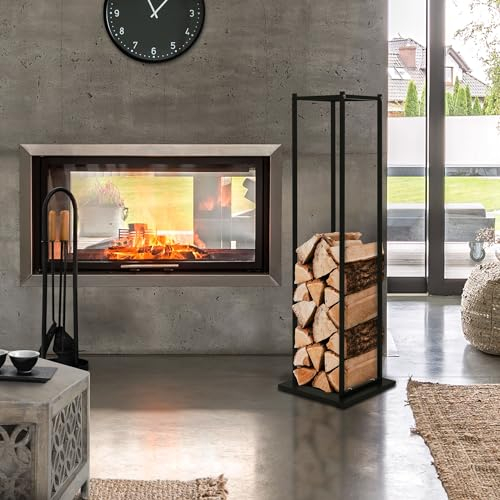 ML-Design Rastrelliera Porta Legna 33x115x33 cm Scaffale Verticale in Acciaio Nero per Interno Esterno Resistente alle Intemperie Supporto in Metallo per Legna da Ardere da Soggiorno Camino Salotto