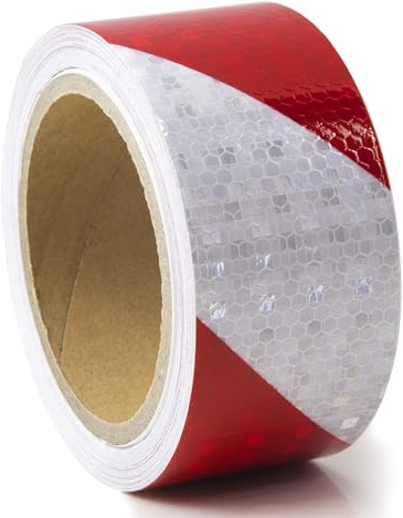 Reflektorband,5 cm x10 m Reflektorband Selbstklebend,Absperrband Rot Weiß | Warnaufkleber Reflektierendes Klebeband, Reflektierende Aufkleber, für Treppe, Fahrzeuge, Boote, Wegweiser