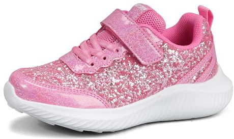 LUCKY STEP Kid's Glitter Fashion Sparkly Sneakers,Hot Pink,Little Kid 1