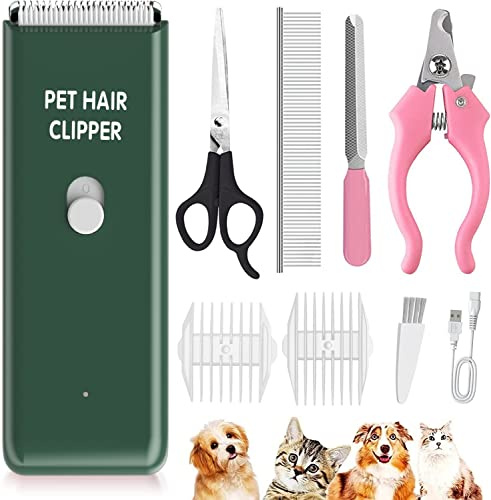 Favrison Hundeschermaschinen, Professionelles Katzenpflegeset für mattiertes Fell, leiser kabelloser Katzenrasierer, wiederaufladbarer Hundetrimmer, geräuscharmer Tierhaarschneider für Katzen Hunde