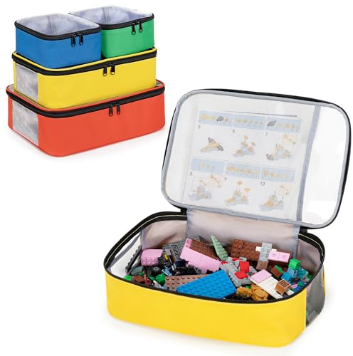 Rexmica 4-piece Toy Storage Organizer Bag, Travel Organizer Case for Building Blocks, Dolls, Crafts, Magnetic Building Tiles, Blocks Toy Storage Bag with Visible Top