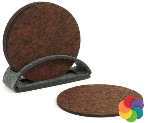 BIASTO Filz-Untersetzer Set, 6er, Made in Germany - Bunte Auswahl, 10 cm, mit Aufbewahrung (10cm, Braun-meliert (033))
