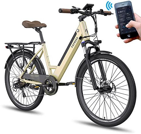 Fafrees F26 Pro, E-cykel 14,5 Ah batteri, elcykel 250W, Stadscykel 26 tum, lektriska cyklar support mobil app, räckvidd upp till 55–110 cm, guld