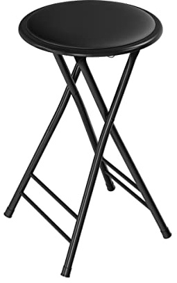 Trademark Home Collection Backless Folding Stool with 225lb Capacity for Kitchen or Rec Room - Portable Indoor Counter Bar Stools (24-Inch, Black)