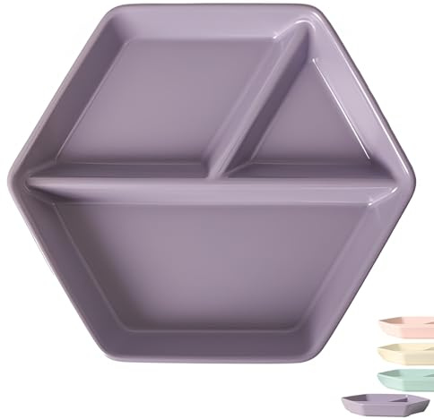Dowbom DB-FGP-007 Teller für Portionskontrolle, geteilte Teller für Erwachsene, bariatrische Teller zur Portionskontrolle, wiederverwendbares 3-teiliges Lunch-Tablett (22,9 cm, lila)