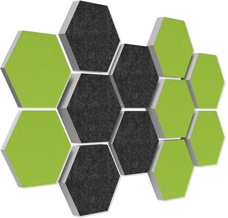 platino24 Schallabsorber COLORE aus Basotec G+ I Akustikpaneele mit Akustikfilz I 3D Wand-Paneele mit 12 Waben in Hellgrün + Anthrazit I Akustikplatten zur Schalldämmung in Büro, Studio & Wohnung