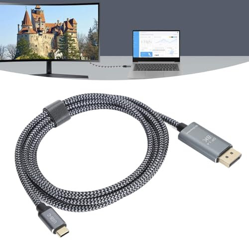 Câble USB C vers Displayport, Adaptateur Professionnel de Transmission Bidirectionnelle 8K 60 Hz de Type C vers Displayport, avec Interface Plaquée Or 24 Carats, Plug and Play,