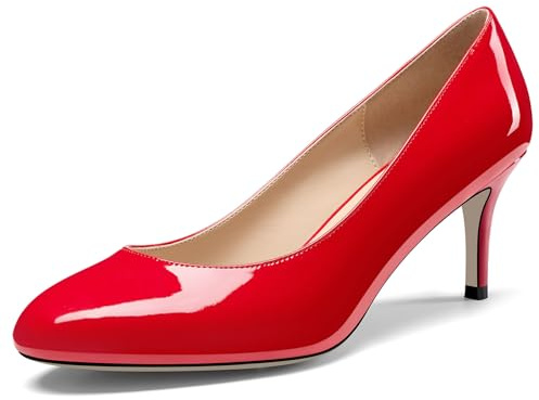 NobleOnly Femmes Fermé Rond Bout Mi Kitten Talon Heel Slip-on Bureau Escarpins Dress Décontracté Classique Chaussures 6.5 CM Heels