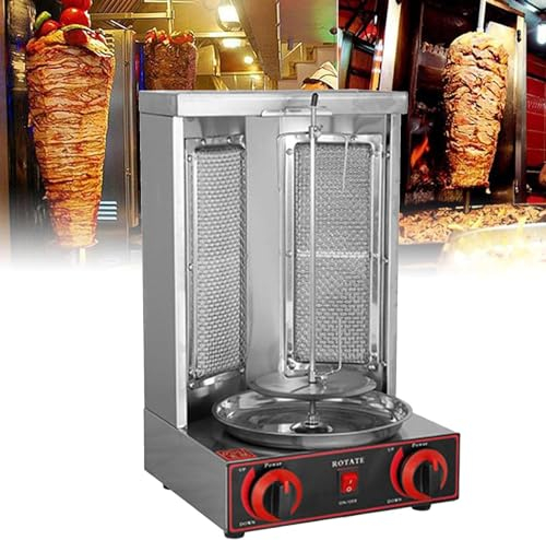Kadxyan Máquina De Kebab Doner a Gas, Máquina De Shawarma Asador Vertical, Asador De Encimera con 2 Quemadores, Parrilla De Pollo Barbacoa Profesional, Asador De Kebab Doner Turco
