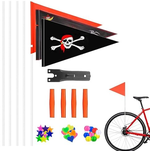 YUZHEDM Drapeau de VéLo RéFléChissant pour VéLo 3 PièCes Drapeaux de SéCurité éTanche Fanion RéFléChissant Drapeau VéLo + Perles de Rayons ColoréEs DéCorations Haute Visibilité pour Enfants