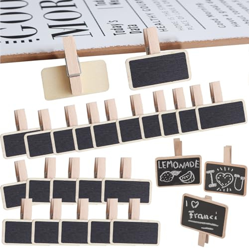 RXKFIGX 50 Stück Holz Kreidetafel Klein Mini Kreidetafel Set Mini Tafel Memotafel Mit Klammer Mini Tafeln Zum Beschriften Hölzern Mini Tafeln mit Klipp Home Hochzeit Party Dekoration Kräutertöpfen