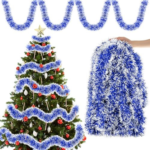 Aitsite 12M/Pack of 6 Lametta Weihnachtsbaum, Lametta Blau Weihnachtsdeko Weihnachtsbaum Girlande Weihnachten deko Party Weihnachtsfeier Weihnachtsdekoration Hängende Geburtstagsparty Dekoration
