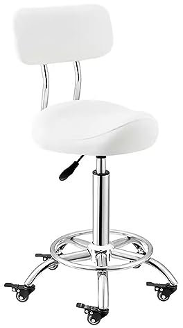 Ergonomischer Sattelhocker mit Rückenstütze und Fußstütze für Küche, Büro, Salon, Klinik, verstellbare Höhe, 5070 cm, Weiß