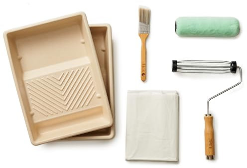 Lick Large Paint Roller Set – 2.5-inch Angle Paint Brush, 9-inch Large Paint Roller, Paint Tray, Roller Sleeve, Dust Sheet, Paint Roller Set, Painting and Decorating Tools Kit