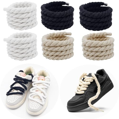 BORISCA 3 Pares Cordones Gruesos Redondos de Cuerda 150cm de Largo, Anchos 0.8cm Algodón para Zapatillas Air Force 1, Bricolaje Bobinados Rope Laces
