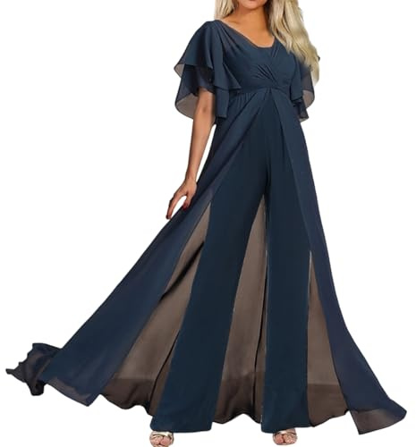 Tuta Elegante Donna Tute Donna Eleganti Da Cerimonia a Gamba Larga Tailleur Donna Maniche Corte Chic Jumpsuit Con Schiena Scoperta Tinta Unita Party Playsuit Tailleur Scollo a V Overall Cocktail