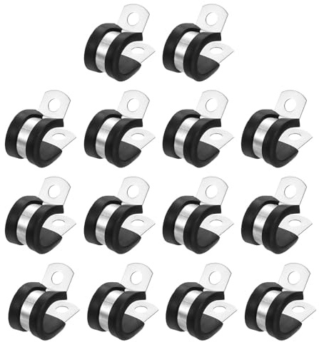 sourcing map 1/2(14mm) Cable Clamp, 304 Stainless Steel Rubber Cushioned Insulated Clamp R Shape Metal Clamp Tube Holder for Pipe Hose Wire Cord Installation 14Pcs