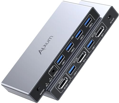 Alxum KVM Switch Displayport 1.4-8K60HZ Interruttore kVM 2 pc 1 monitor DP con porte USB, controller da tavolo, 2 cavi USB e adattatore di alimentazione