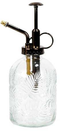 SDlumeiy Glas-Pflanzen-Sprühflasche, antiker Messing-Guss, einhändige Gießkanne mit Druckglasblatt, 19 cm hoch, für Innen- und Außenbereich, kleine Sprühflasche (transparent)